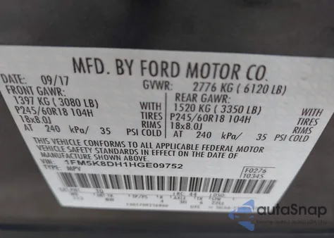 2017 Ford Explorer Xlt from USA, damaged, VIN 1FM5K8DH1HGE09752